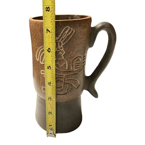 Leopoldo de Mexico Pottery Mug with Handle Red Clay Folk Art Tribal Man 7 1/2” - Picture 3 of 4